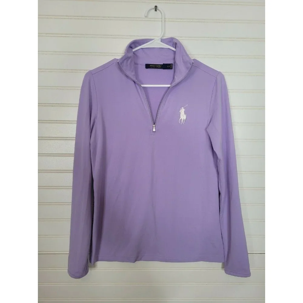 POLO Ralph Lauren Lavender Golf Shirt Collard Long Sleeve Zip Women's To…
